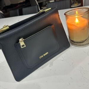 Steve Madden Black Pebbled & Smooth Leather Crossbody with Gold Accents